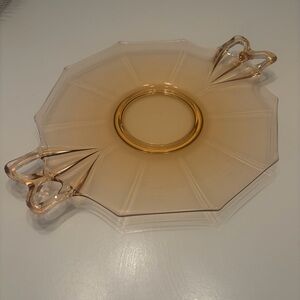 Fostoria Amber Depression Glass Plate, Butterfly Bow Handles, Fairfax 2375